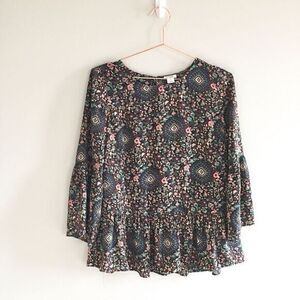 J. Crew Floral‎ Flutter Flare Sleeve Blouse Top XS